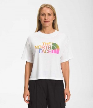 T-Shirt The North Face Corta Sleeve Half Dome Crop Femme Blanche | PARIS RWESQ